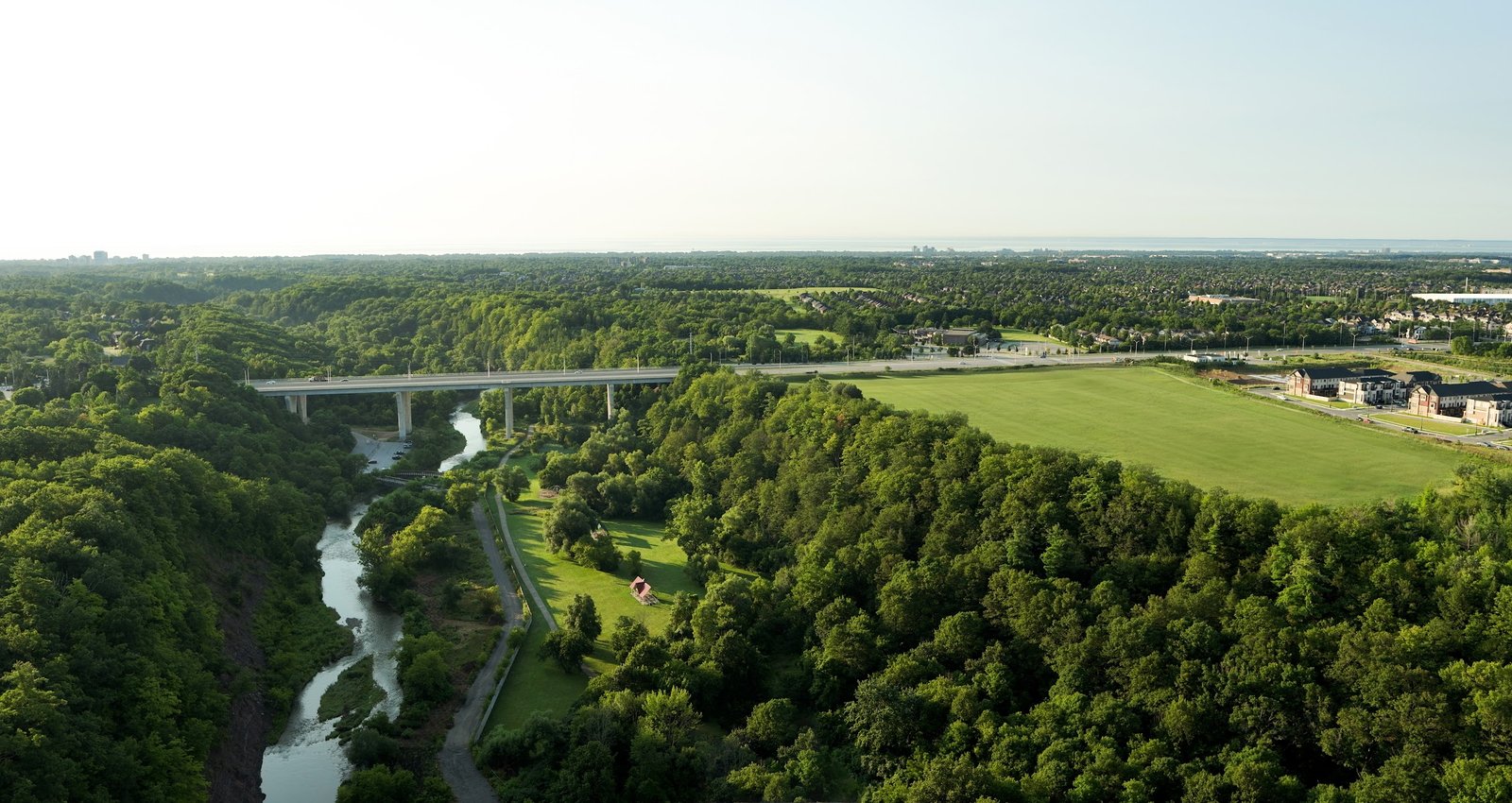 Aerial view of Sixteen Mile Creek and Lions Valley Park, Oakville